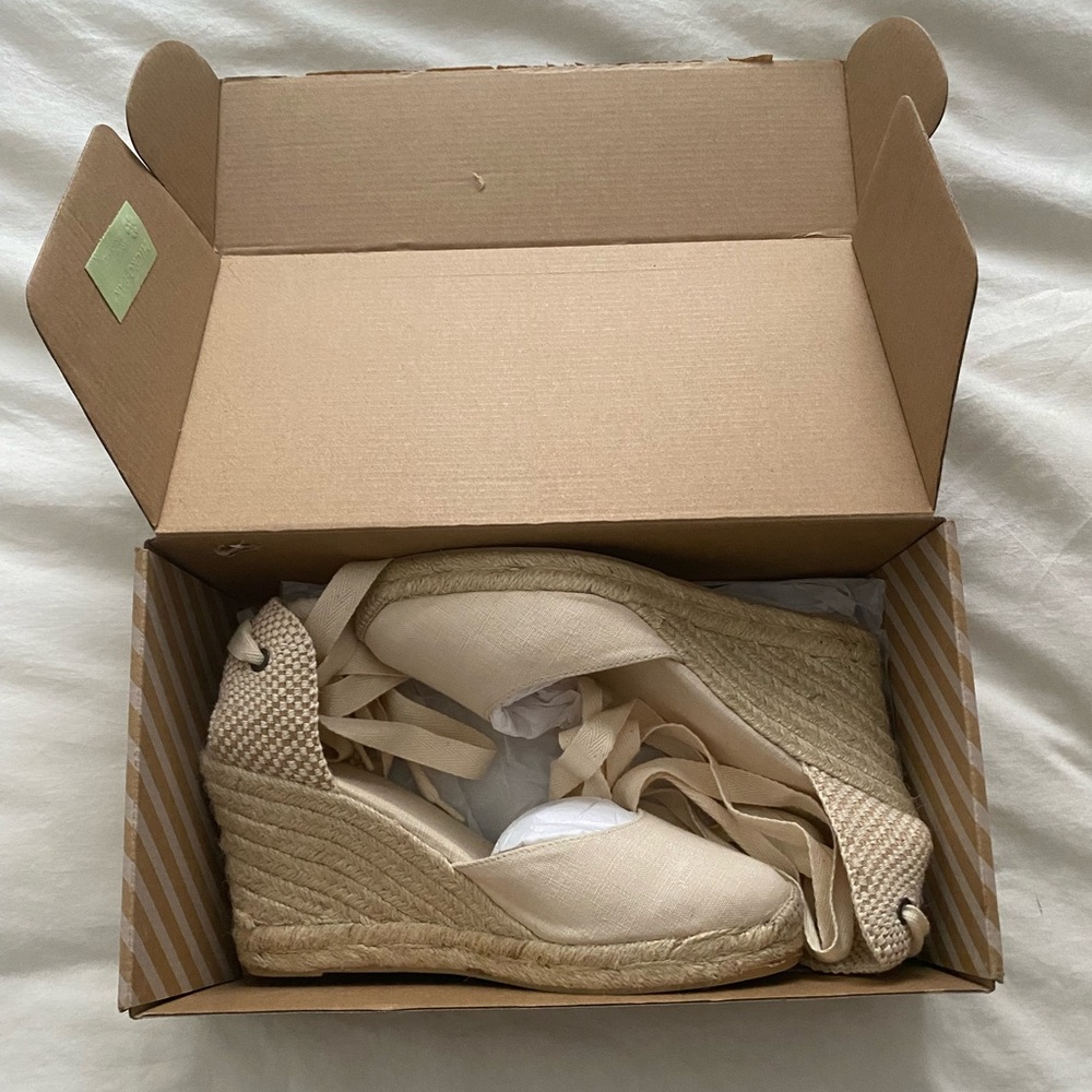 WORN TWICE - Soludos Tall Wedge in Linen Blush